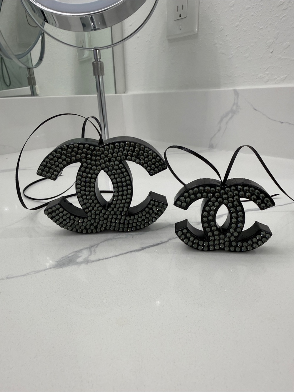 CHANEL Black Crystal CC Logo Ornaments